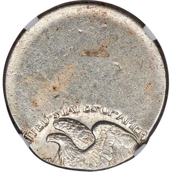 1929 Walking Liberty half dollar off-center strike error showing shifted design with blank planchet crescent